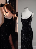 Luxury Mermaid Sequin Evening Dress Black Long Prom Dress HZ1022