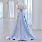 Princess A line Light Blue Satin Prom Dress Long Prom Dresses HZ1022