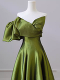 Simple A line Sleeveless Satin Green Long Prom Dress HZ1022