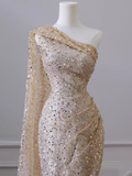 Sexy Mermaid One Shoulder Sequin Slit Long Prom Dress HZ1022