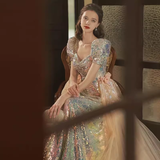 Mermaid Gold Sequin Prom Dress Long Prom Dresses HZ1022