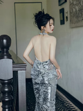 Sexy Mermaid Long Silver Sequin Long Prom Dress HZ1022
