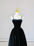 Gorgeous Spaghetti Strap Velvet Long Prom Dress with Pearls HZ1022