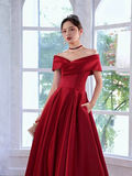Simple A line Strapless Satin Red Long Prom Dress HZ1022