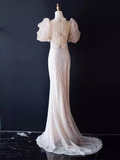 Sparkly Mermaid Sleeveless Sequin Light Pink Long Prom Dress HZ1022