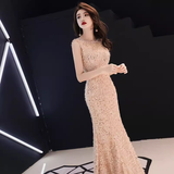 Sparkly Mermaid Champagne Sequin Long Prom Dress HZ1022