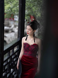 Sexy Mermaid Sweetheart Velvet Burgundy Long Prom Dress HZ1022