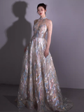 Sparkly A line Bling Sequin Long Prom Dress HZ1022