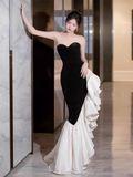 Mermaid Sweetheart Black Satin Prom Dress Long Prom Dresses HZ1022