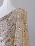 Sexy Mermaid One Shoulder Sequin Slit Long Prom Dress HZ1022