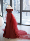 Mermaid V-Neck Satin Long Burgundy Prom Dress with Bow HZ1022