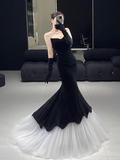 Luxury Mermaid Velvet Evening Dress Black Long Prom Dress With Gloves HZ1022