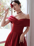 Simple A line Strapless Satin Red Long Prom Dress HZ1022