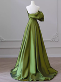Simple A line Sleeveless Satin Green Long Prom Dress HZ1022