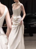 Simple Mermaid Evening Dress Ivory Satin Long Prom Dress HZ1022