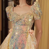 Mermaid Gold Sequin Prom Dress Long Prom Dresses HZ1022