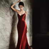 Sexy Mermaid Silk Satin Burgundy Prom Dress Long Prom Dresses HZ1022