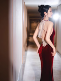 Luxury Mermaid Velvet Evening Dress Red Long Prom Dress HZ1022
