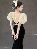 Sexy Mermaid Black Velvet Long Prom Dresses HZ1022