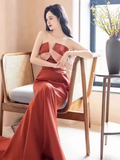 Mermaid Satin Rust Red Prom Dress Long Prom Dresses HZ1022