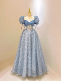 Gorgeous Blue Tulle Lace Long Prom Dress HZ1022