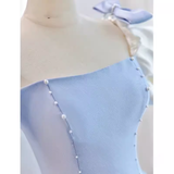 Princess A line Light Blue Satin Prom Dress Long Prom Dresses HZ1022