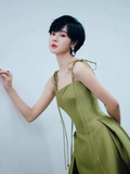 Simple A line Spaghetti Straps Satin Long Prom Dresses HZ1022