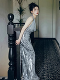 Sexy Mermaid Long Silver Sequin Long Prom Dress HZ1022
