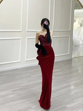 Sexy Mermaid Sweetheart Velvet Burgundy Long Prom Dress HZ1022
