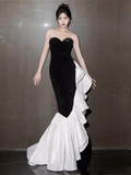 Mermaid Sweetheart Black Satin Prom Dress Long Prom Dresses HZ1022