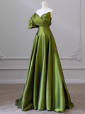 Simple A line Sleeveless Satin Green Long Prom Dress HZ1022