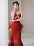 Mermaid Satin Rust Red Prom Dress Long Prom Dresses HZ1022