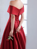 Simple A line Strapless Satin Red Long Prom Dress HZ1022