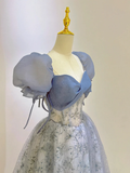 Gorgeous Blue Tulle Lace Long Prom Dress HZ1022