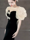 Sexy Mermaid Black Velvet Long Prom Dresses HZ1022