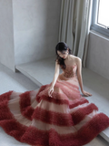 Modest Ball Gown Strapless Pink Tulle Flowers Long Prom Dresses HZ1022