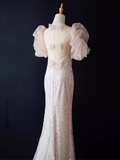Sparkly Mermaid Sleeveless Sequin Light Pink Long Prom Dress HZ1022