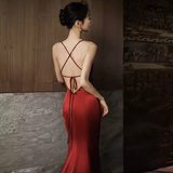 Sexy Mermaid Silk Satin Burgundy Prom Dress Long Prom Dresses HZ1022