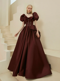 Gorgeous Satin Puff Sleeve Long Prom Dress HZ1022