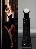 Luxury Mermaid Sequin Evening Dress Black Long Prom Dress HZ1022