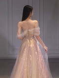 Sexy A line Off The Shoulder Prom Dresses With Sleeves Long Prom Gown HZ1022
