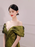 Sexy Mermaid Off The Shoulder Green Prom Dresses Satin Long Prom Gown HZ1022