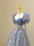 Gorgeous Blue Tulle Lace Long Prom Dress HZ1022