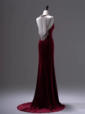 Luxury Mermaid Velvet Evening Dress Red Long Prom Dress HZ1022