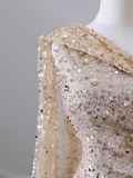 Sexy Mermaid One Shoulder Sequin Slit Long Prom Dress HZ1022