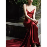 Sexy Mermaid Silk Satin Burgundy Prom Dress Long Prom Dresses HZ1022