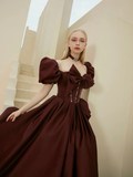 Gorgeous Satin Puff Sleeve Long Prom Dress HZ1022