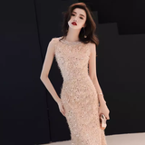 Sparkly Mermaid Champagne Sequin Long Prom Dress HZ1022