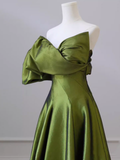 Simple A line Sleeveless Satin Green Long Prom Dress HZ1022