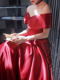Simple A line Strapless Satin Red Long Prom Dress HZ1022